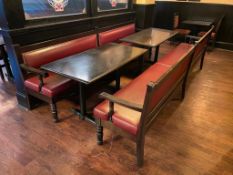 LOT OF (2) RECTANGULAR TABLE WITH (2) 10' BURGUNDY BENCHES