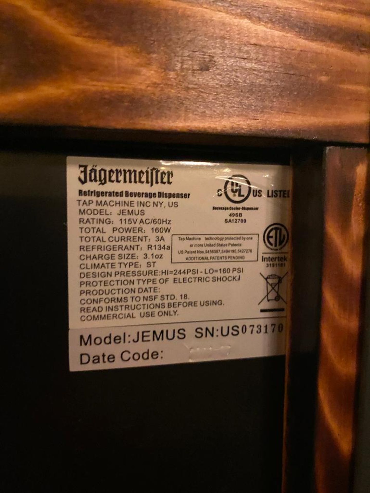 JAGERMEISTER 3 BOTTLE REFRIGERATED TAP MACHINE - Image 3 of 3