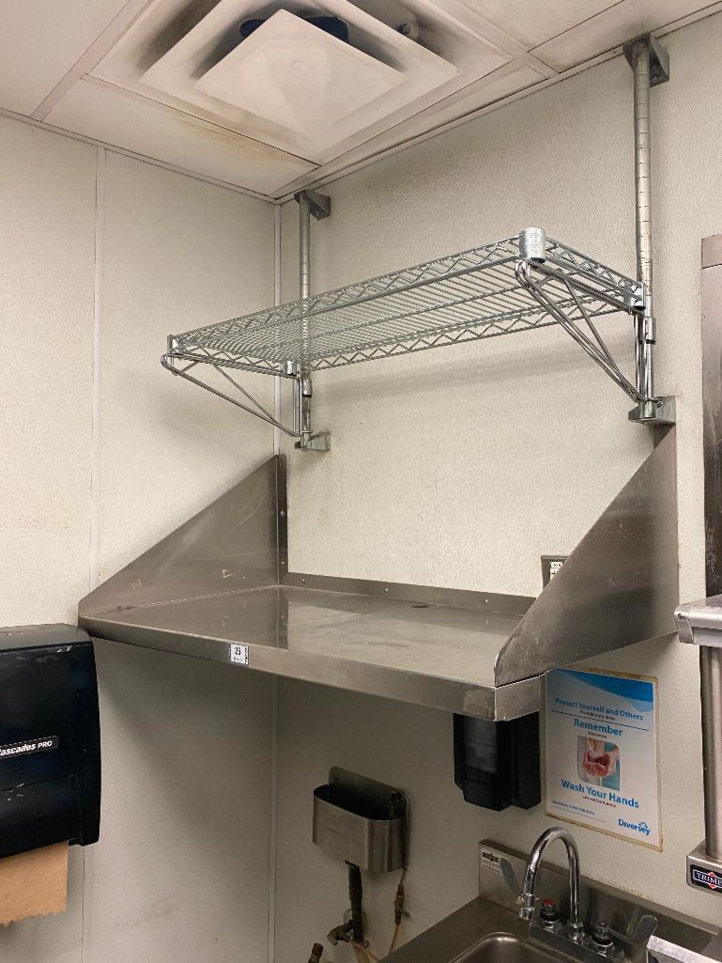 42" X 22" STAINLESS STEEL WALL SHELF & 35" X 15" CHROME WIRE SHELF - NOTE: REQUIRES REMOVAL FROM WAL - Image 2 of 5