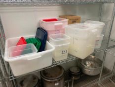 LOT OF ASSORTED SIZE DRY INGREDIENT STORAGE CONTAINERS