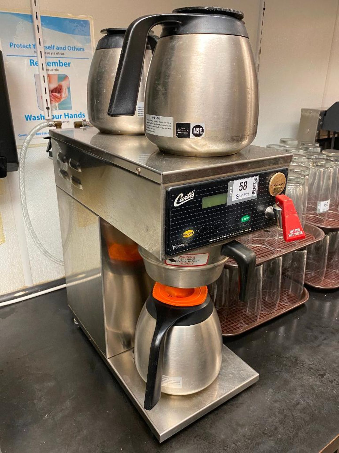 CURTIS D60GT COMMERCIAL THERMAL BREWER WITH (3) THERMAL POURPOTS - NOTE: REQUIRES DISCONNECT, PLEASE