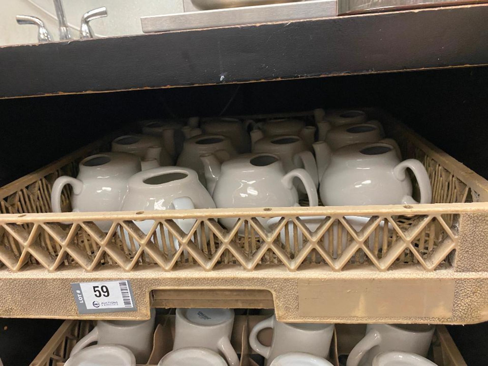 (3) DISHWASHER TRAYS OF ASSORTED COFFEE CUPS & TEAPOTS - Image 2 of 4