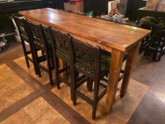 7' WOOD BAR HEIGHT TABLE WITH 8 BAR HEIGHT CHAIRS
