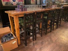 10' WOOD BAR HEIGHT TABLE WITH 10 BAR HEIGHT CHAIRS