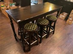 WOODEN BAR HEIGHT TABLE WITH 6 BAR STOOLS