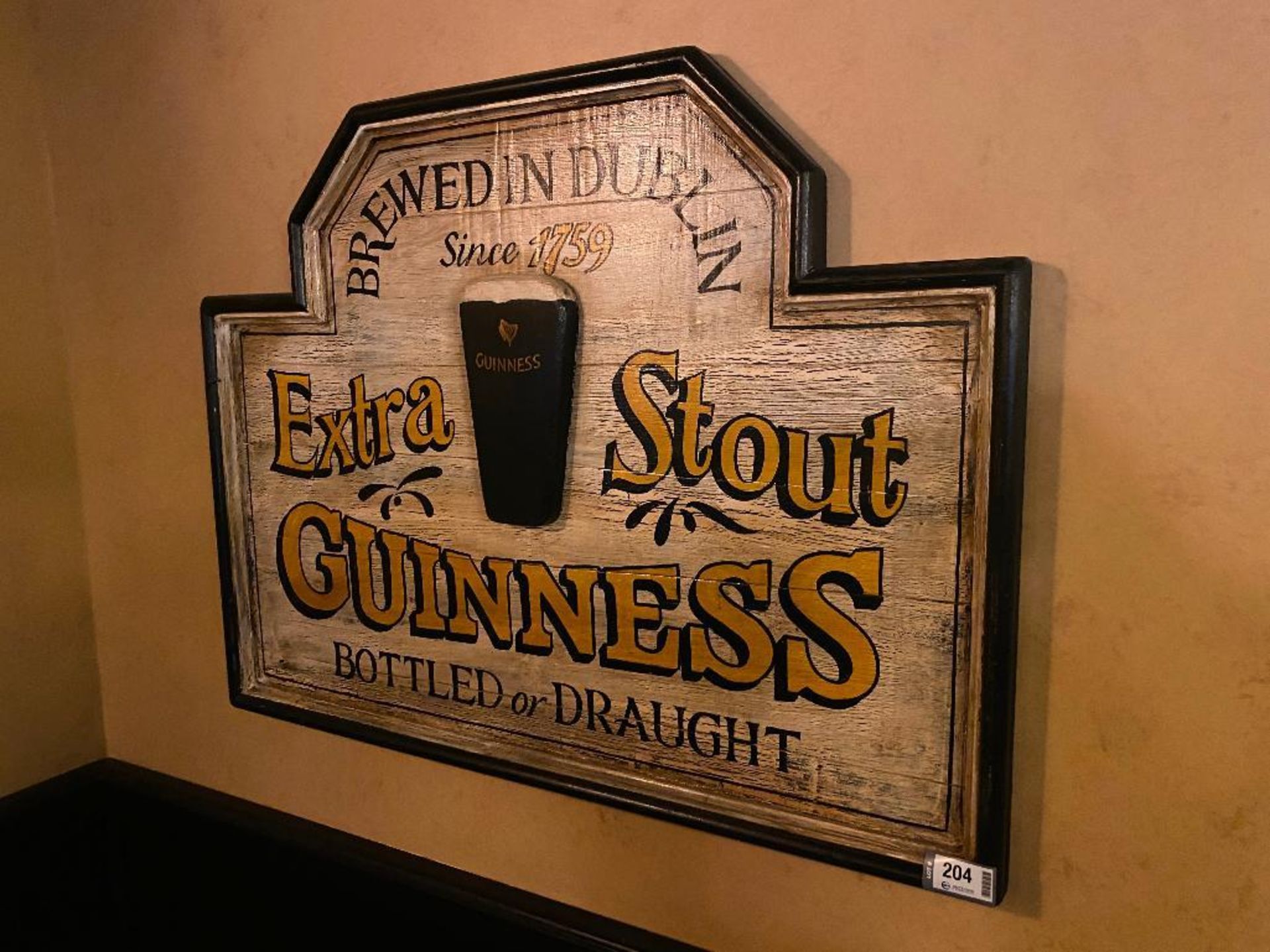 GUINNESS EXTRA STOUT WOODEN PLAQUE - NOTE: REQUIRES REMOVAL FROM WALL, PLEASE INSPECT