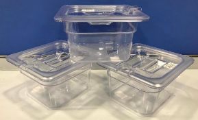 1/6 SIZE 4" DEEP POLYCARB INSERT WITH NOTCHED LID - LOT OF 3 - BROWNE 38164 & 35569 - NEW