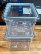 1/2 SIZE 8" DEEP POLYCARB INSERT W/DRAIN TRAY AND SEALING LID - LOT OF 2 (6 PCS)