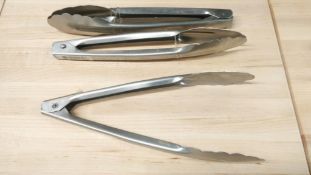 9" STAINLESS EXTRA HEAVY DUTY TONGS - LOT OF 3 - NEW