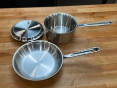 ALL CLAD D5 STAINLESS 8" FRY PAN AND 1.5QT SAUCE PAN WITH LID