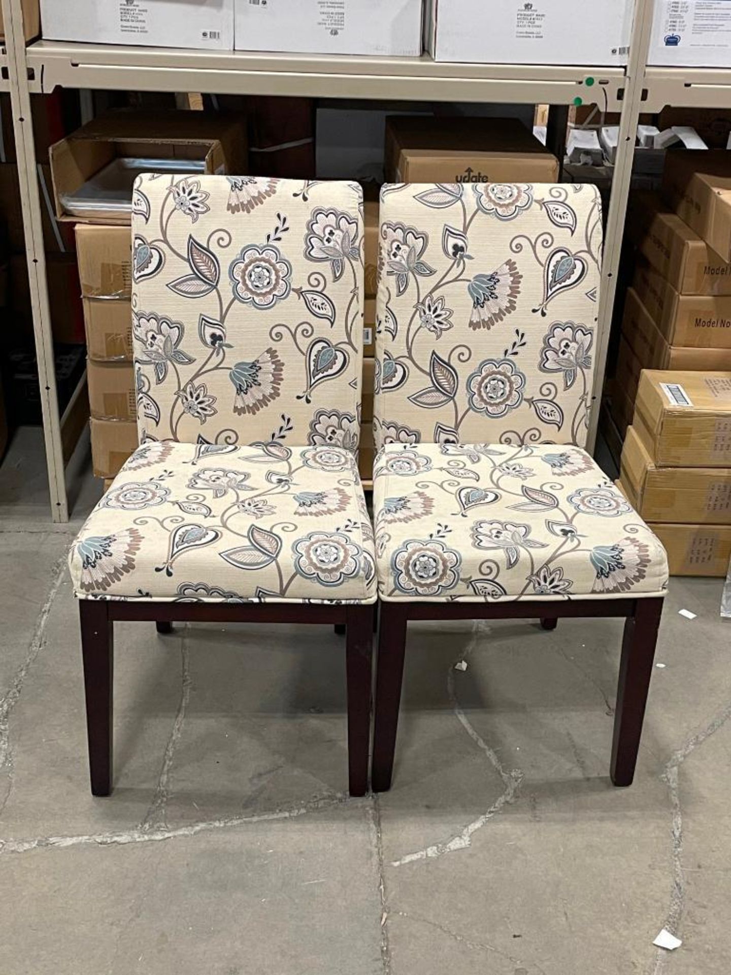 WHITE FLORAL CHAIRS - LOT OF 2