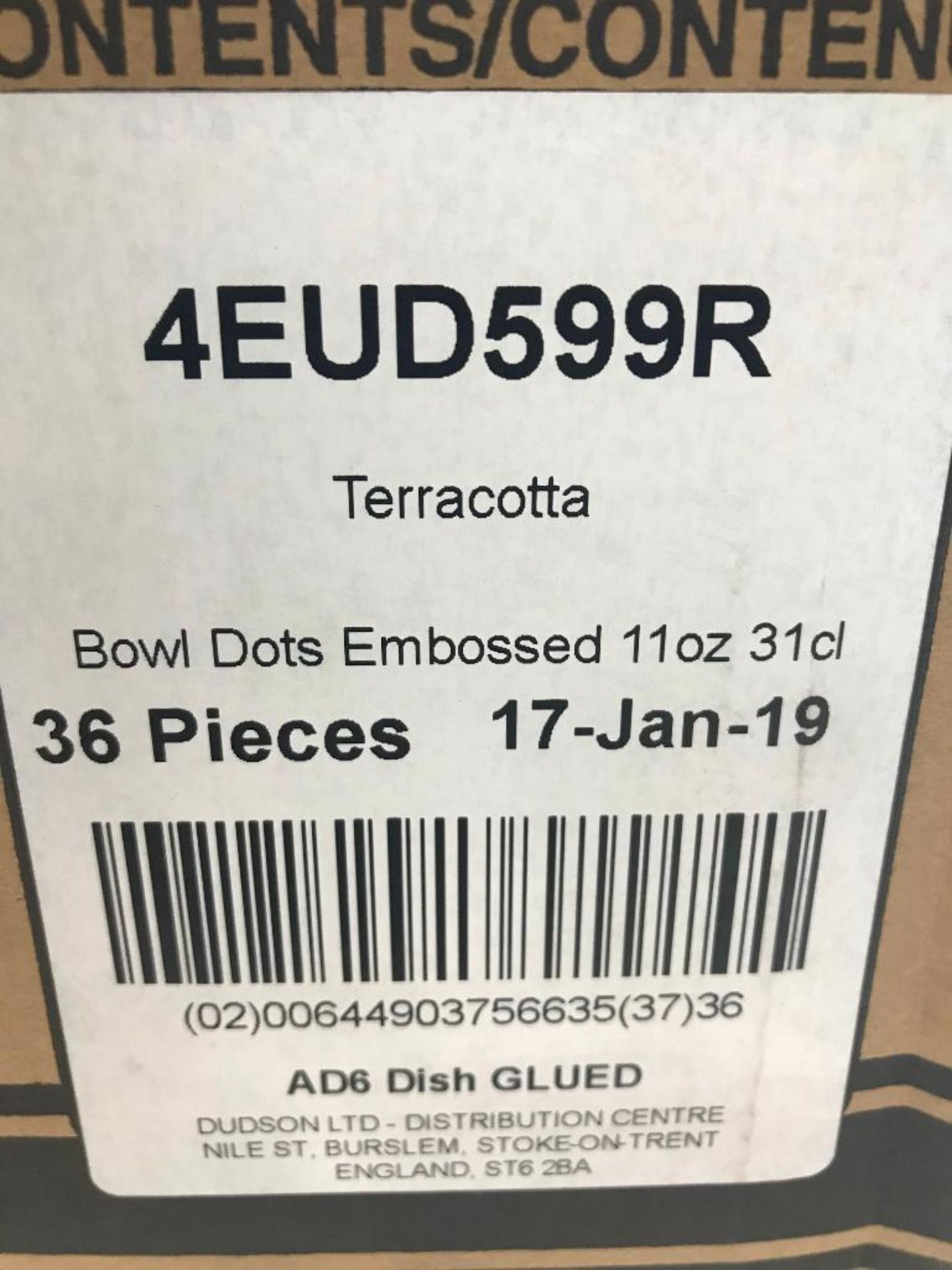 DUDSON TERRACOTTA DOT EMBOSSED 11 OZ BOWL - 36/CASE, MADE IN ENGLAND - Image 6 of 6