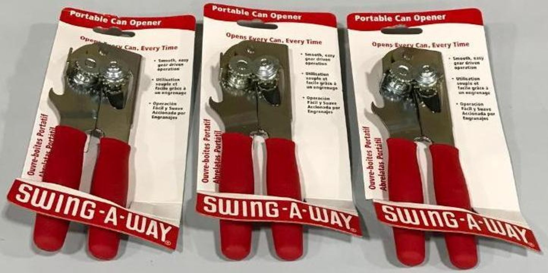 RED SWING-A-WAY PORTABLE CAN OPENERS, FOCUS 407RD - LOT OF 3 - NEW