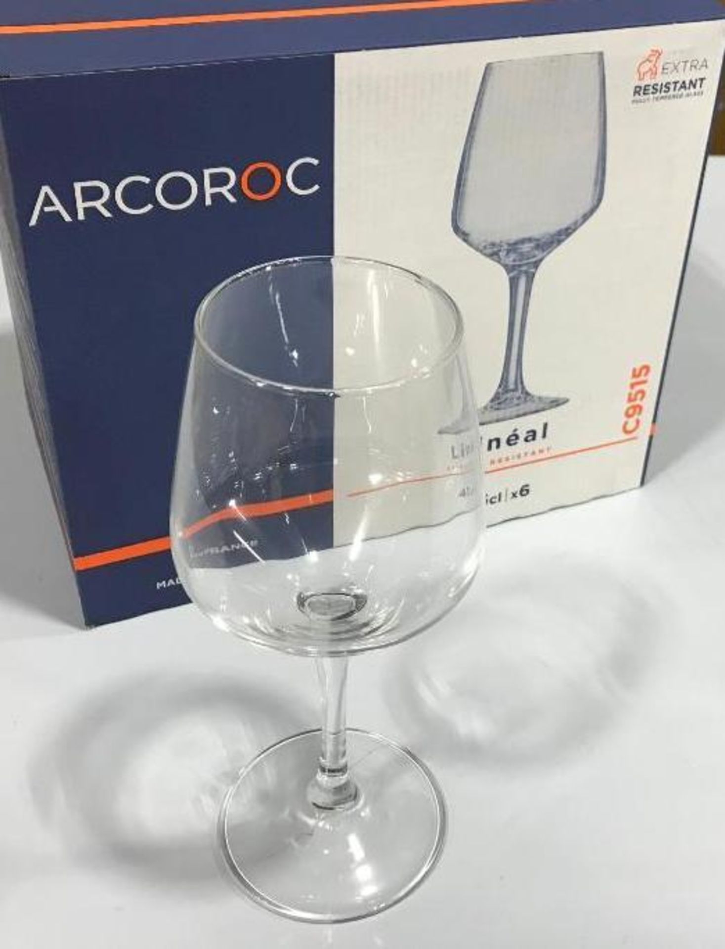1 BOX OF 6 ARCOROC C9515 LINEAL 15 OZ. WINE GLASS BY ARC CARDINAL, MADE IN FRANCE - NEW