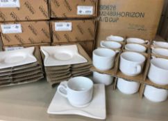 NEW - CASE OF 4 OZ WHITE CERAMIC CUPS WITH SAUCERS - LOT OF (36 CUPS & 36 SAUCERS)