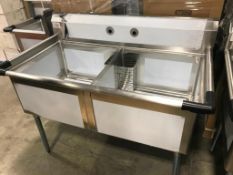 2 TUB STAINLESS STEEL SINK WITH CORNER DRAIN, 120-S2C242414, 29.5" X 53" X 43.75" - NEW