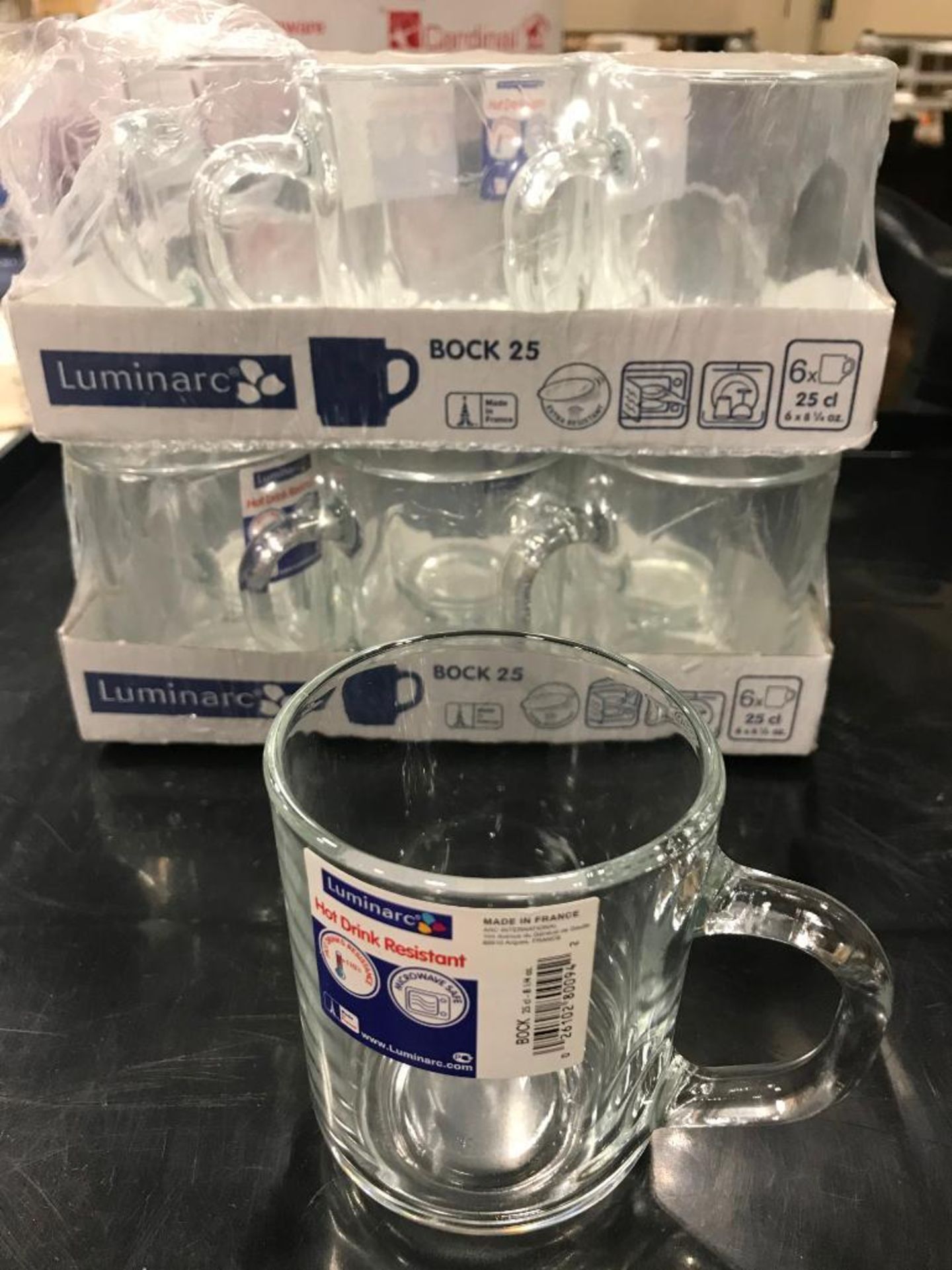 8.5OZ/250ML CLEAR GLASS MUGS - LOT OF 12, LUMINARC 39739 - NEW