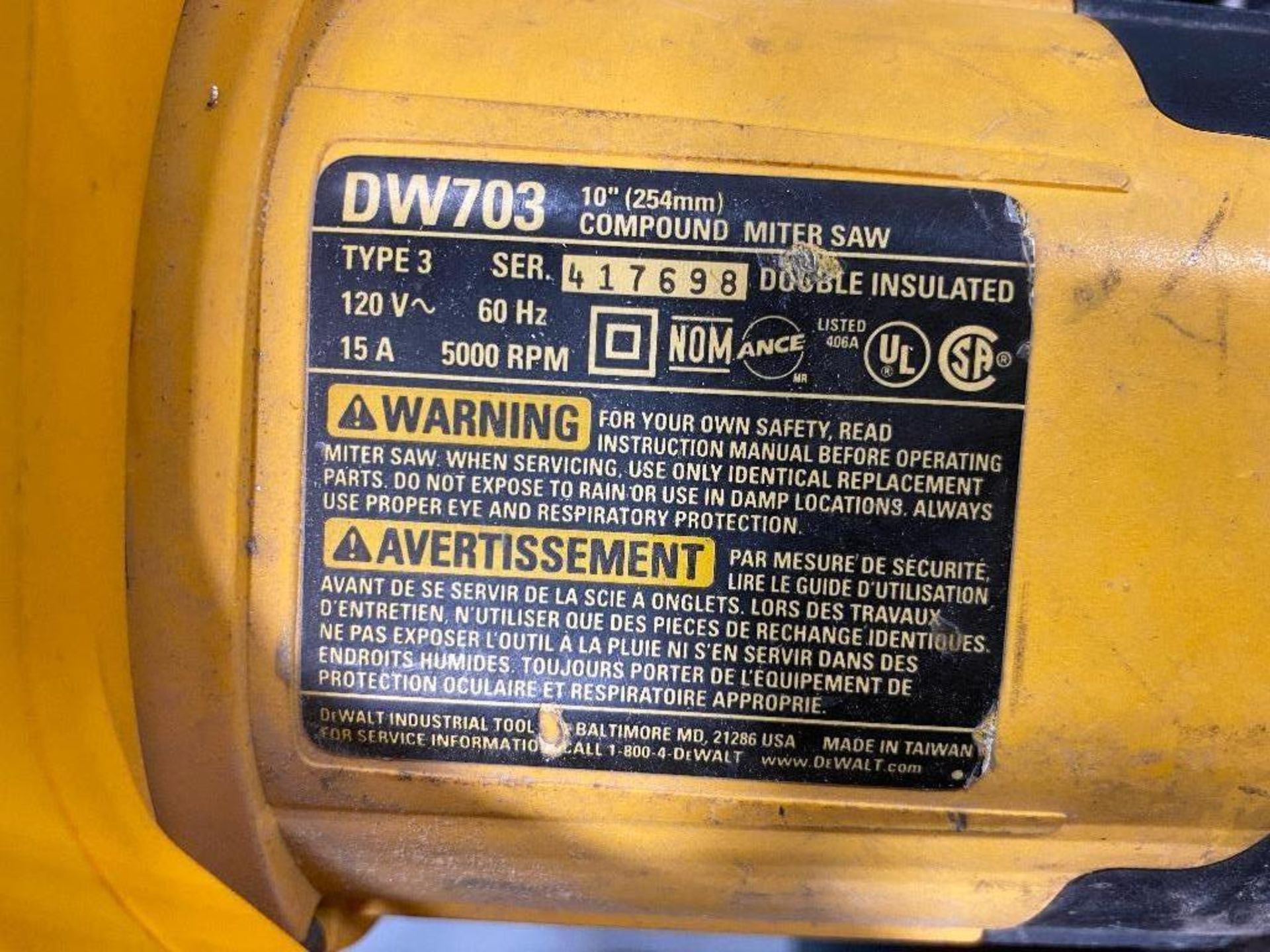 Dewalt DW 703 10-Inch Compound Miter Saw - Image 3 of 3