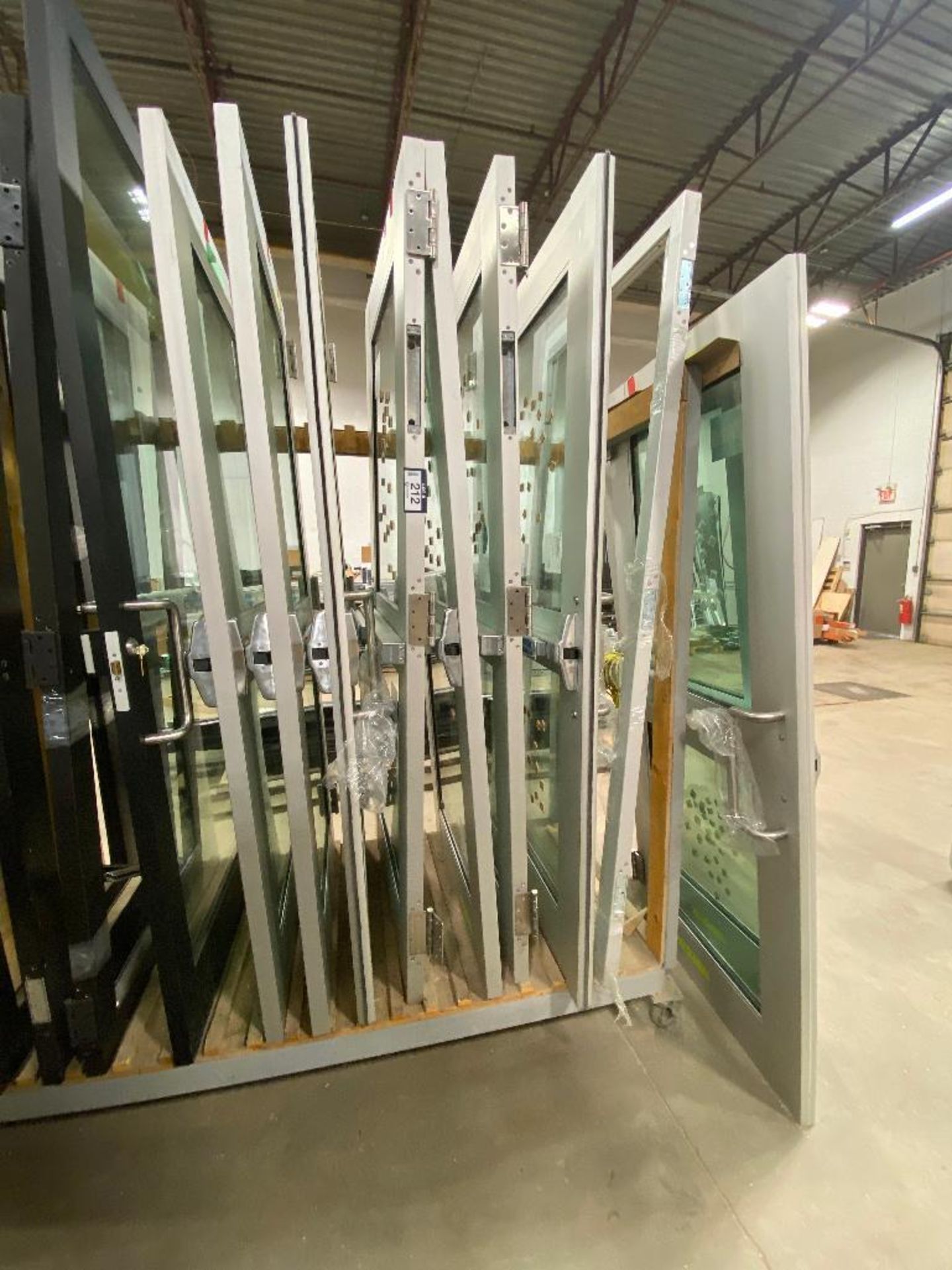 Lot of Approx. (9) Asst. Aluminum Frame and Glass Commercial Push Pull Doors