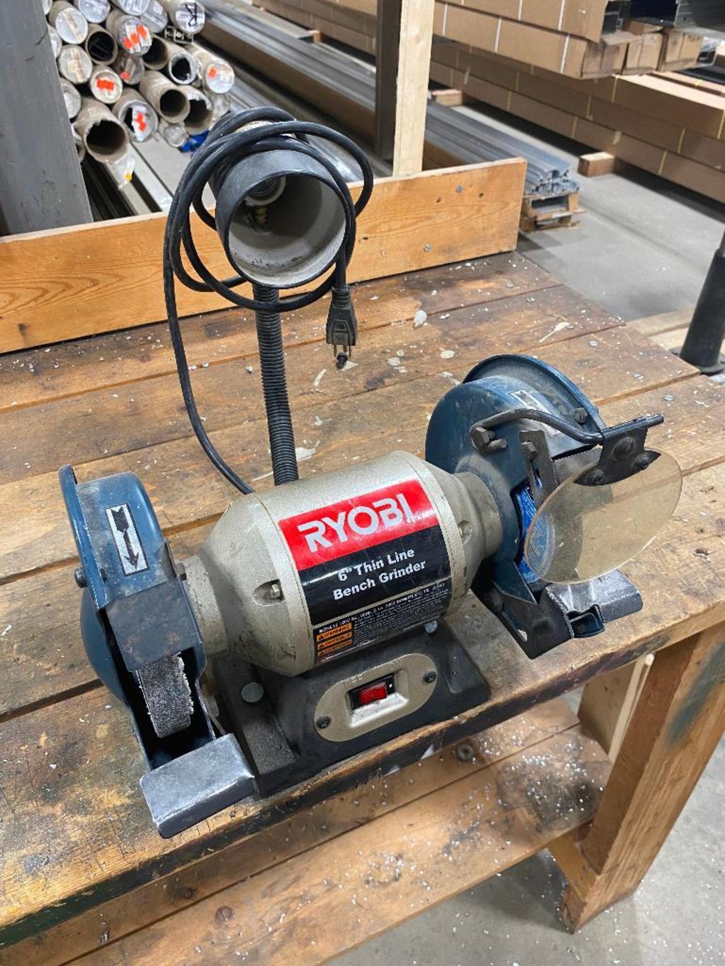 Wooden Work Bench With Vise & Ryobi 6" Bench Grinder - Image 4 of 6