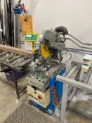 Pertici Univer 40AI Single Head Pneumatic Chop Saw w/ Tiger Stop and Conveyor.