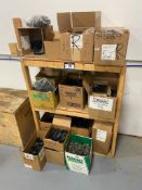 Lot of Approx. (12) Boxes of Rubber Joint Plugs and 39"L X 16"W X 37"H Wood Shelf