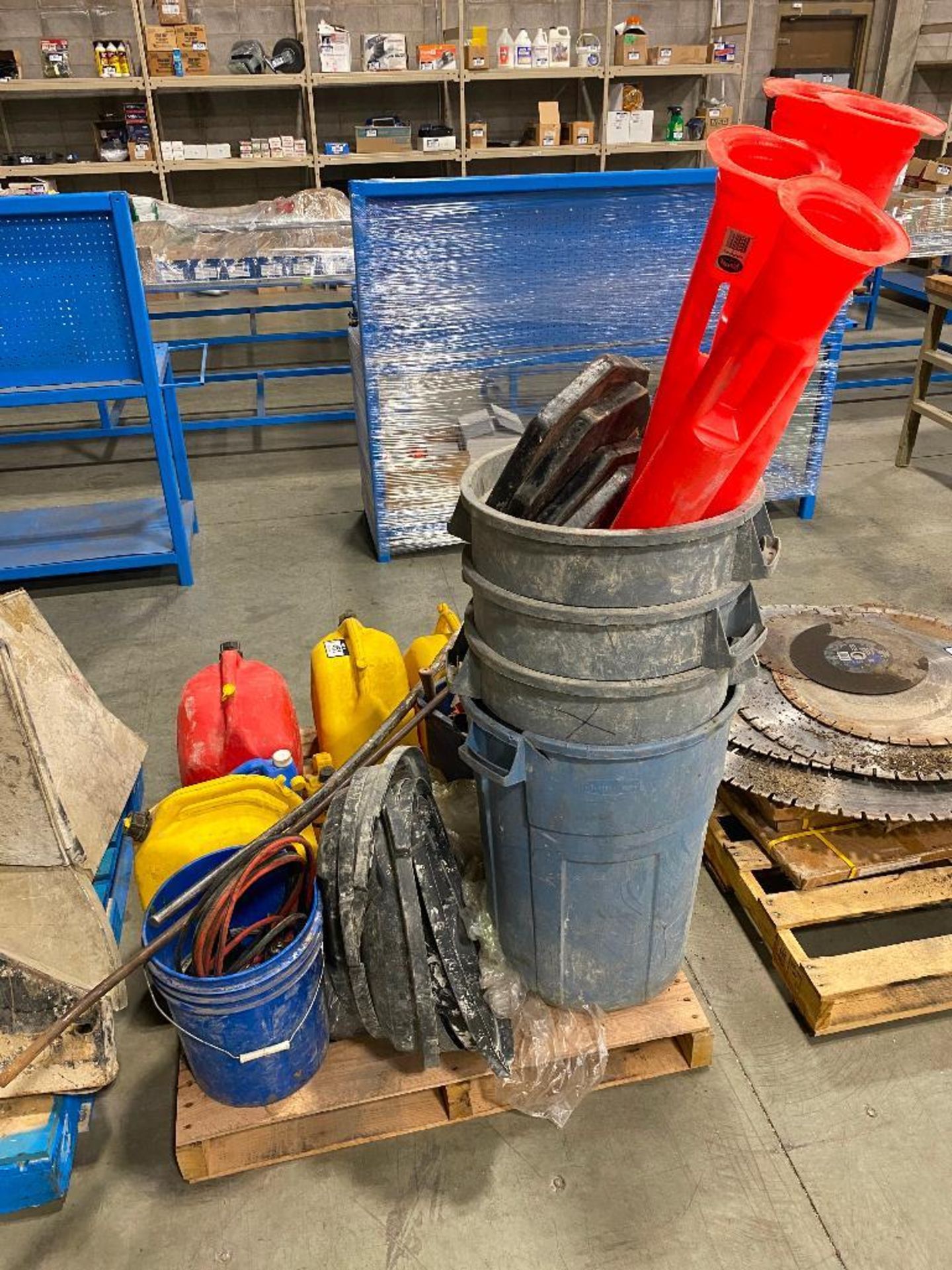 Pallet of Asst. Fuel Cans, Garbage Cans, Booster Cables, Straps, etc. - Image 4 of 4