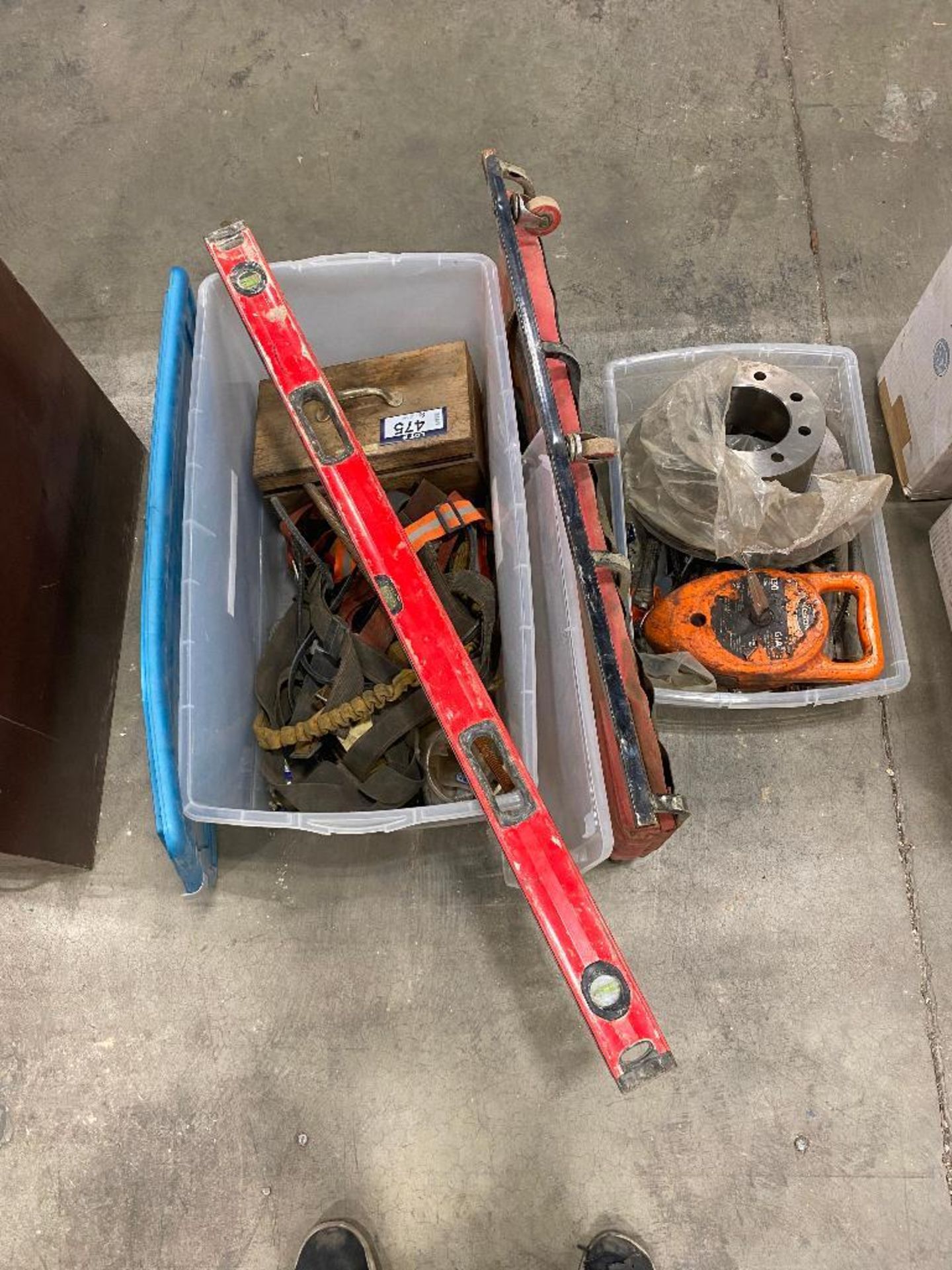 Lot of Asst. Mechanics Creeper, Hammer, Level Chalk Line, Harness, etc.