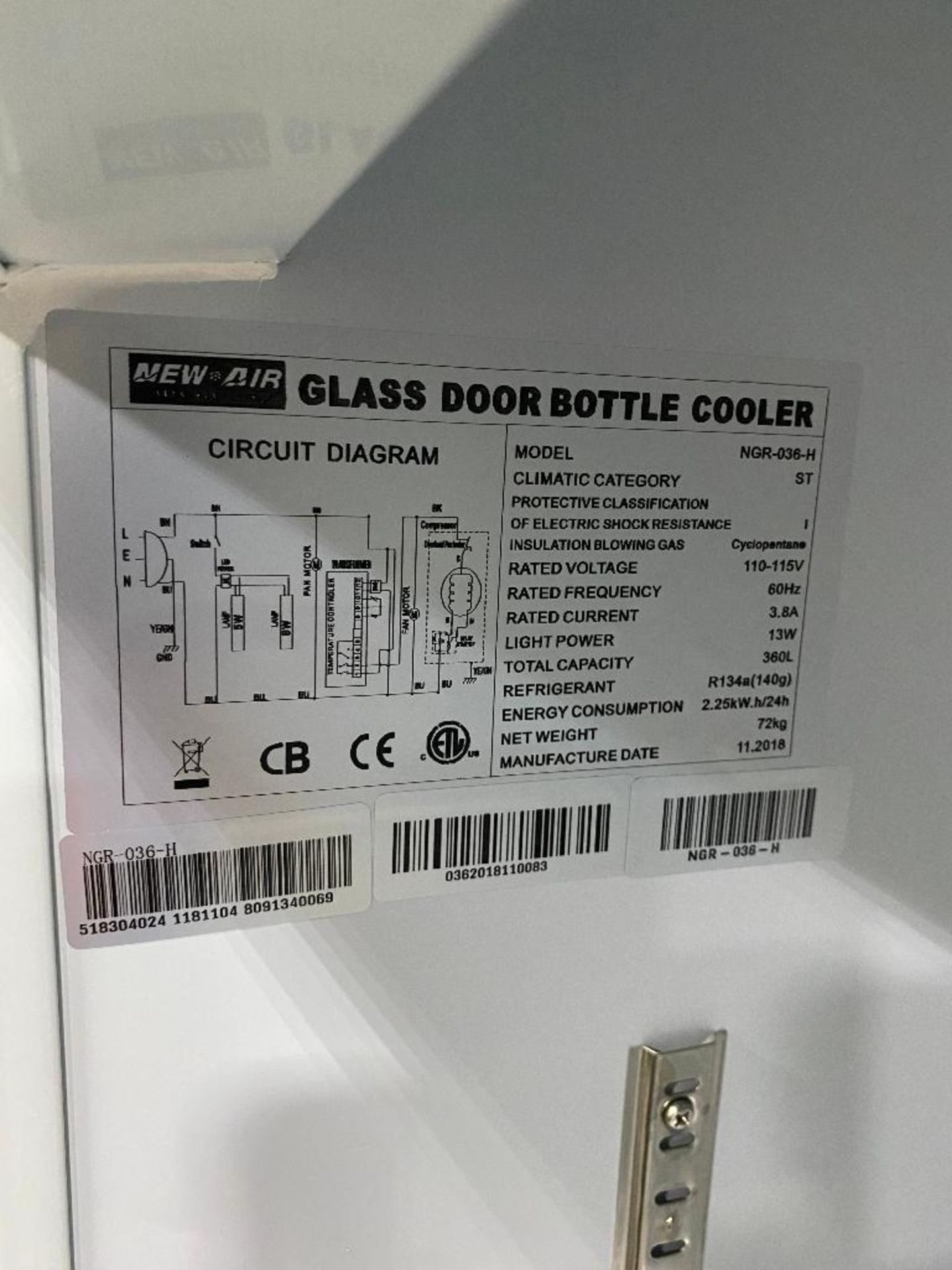 New-Air Glass Door Bottle Reach-In Cooler, NGR-036-H - Image 3 of 3