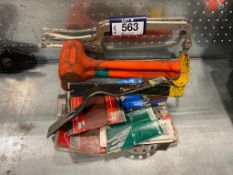 Lot of Asst. Tools including Dead Blow Hammers, Clamps, Saw Blades, etc.