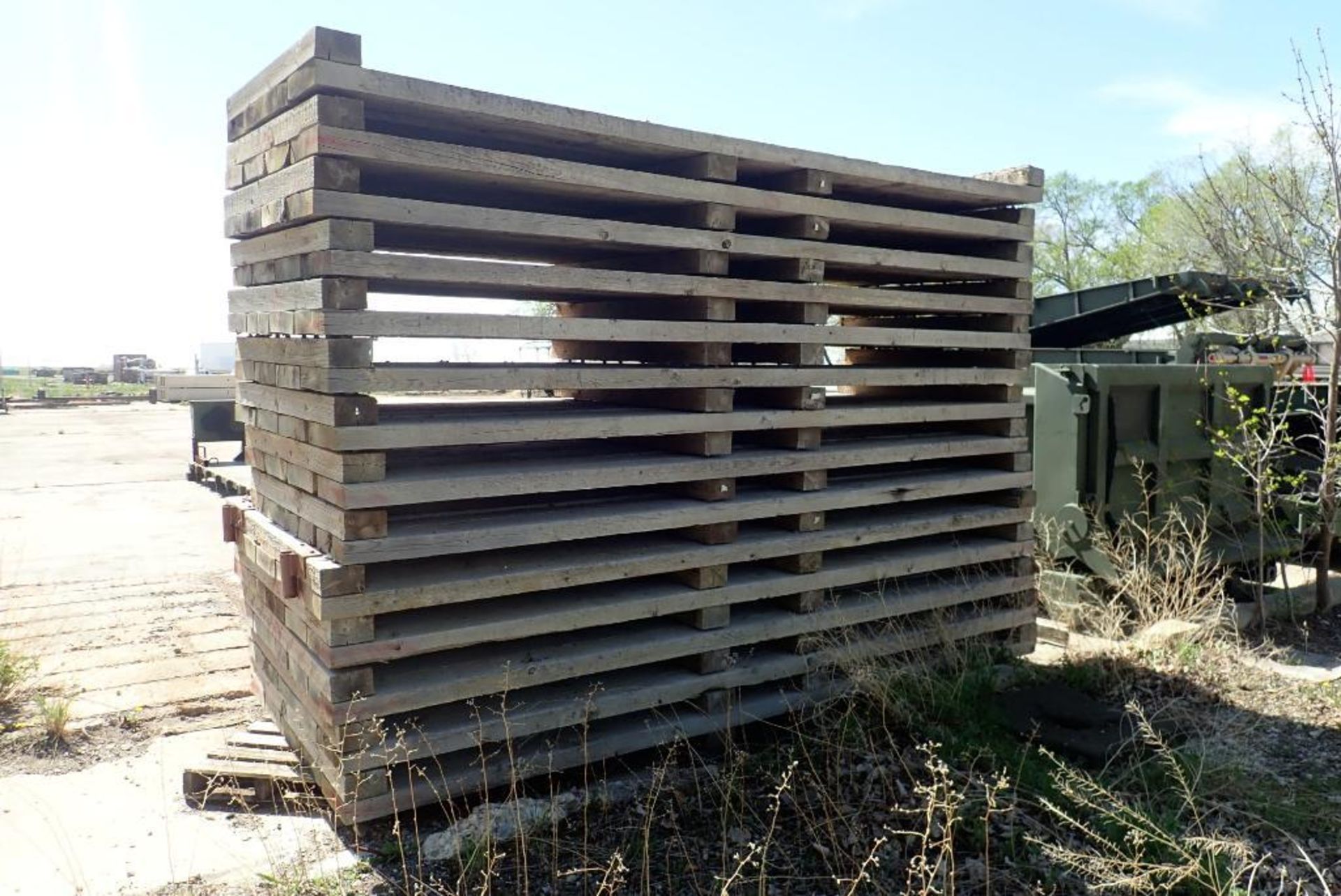 Lot of (9) 12'3"x50" Wooden Deck Sections and (5) 12'3"x60" Wooden Deck Sections.