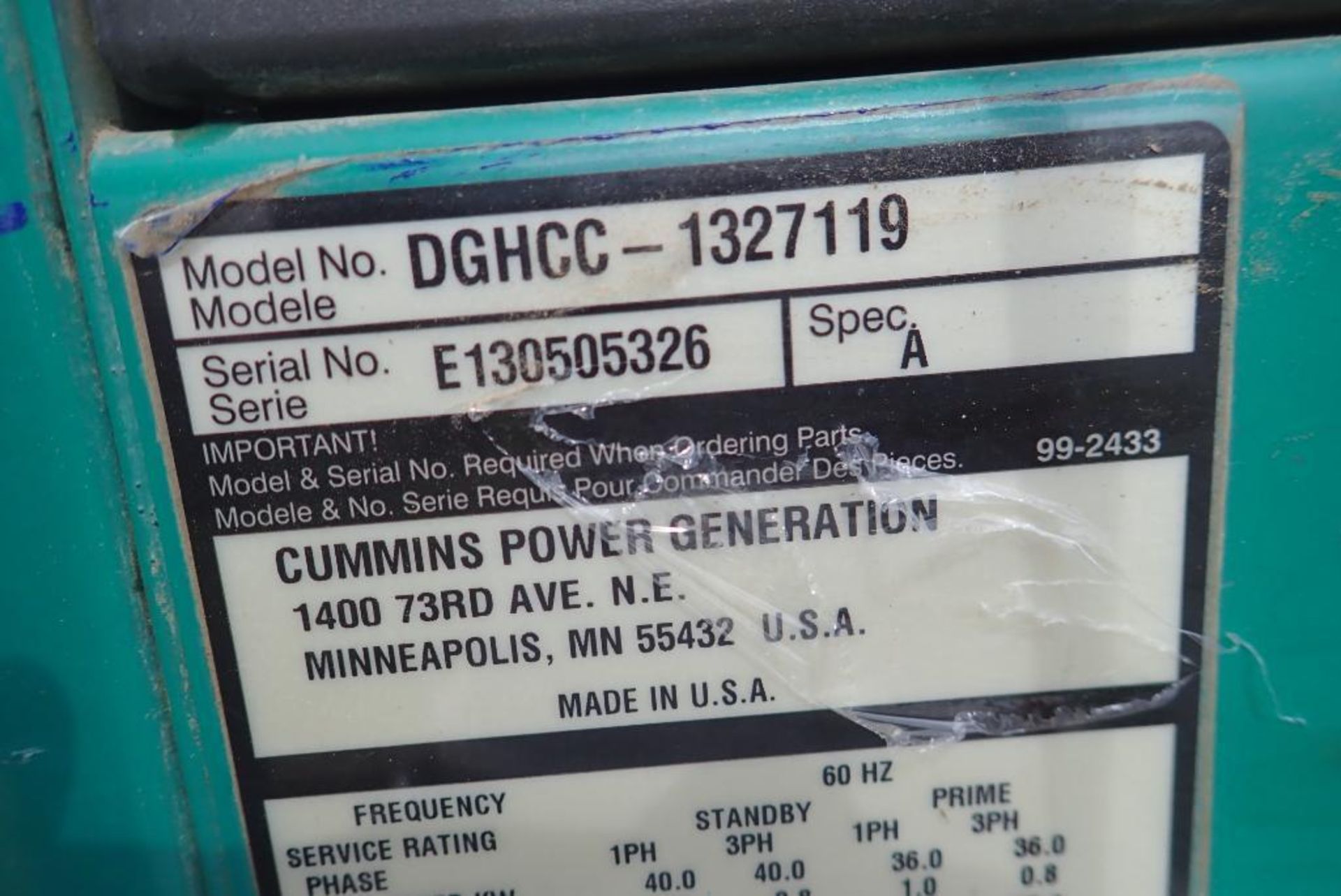 Cummins DGHCC-1327119 60hz 3-phase Generator- NOTE: REQUIRES ENGINE. - Image 2 of 3