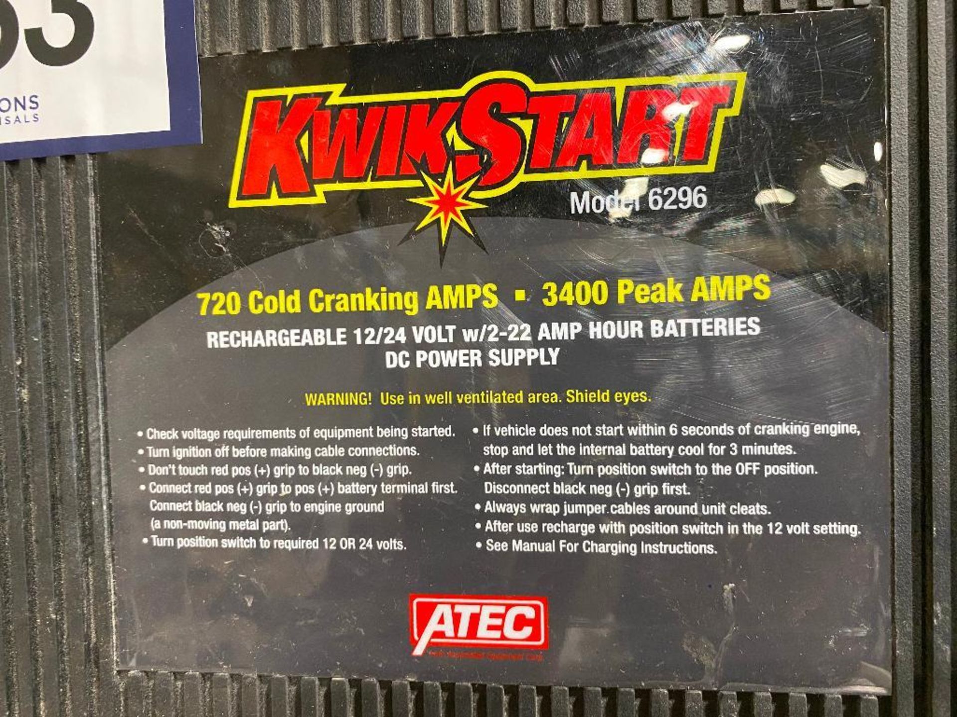 KwikStart 6296, 720 Cold Cranking AMPS, 3,400 Peak AMPS - Image 2 of 2