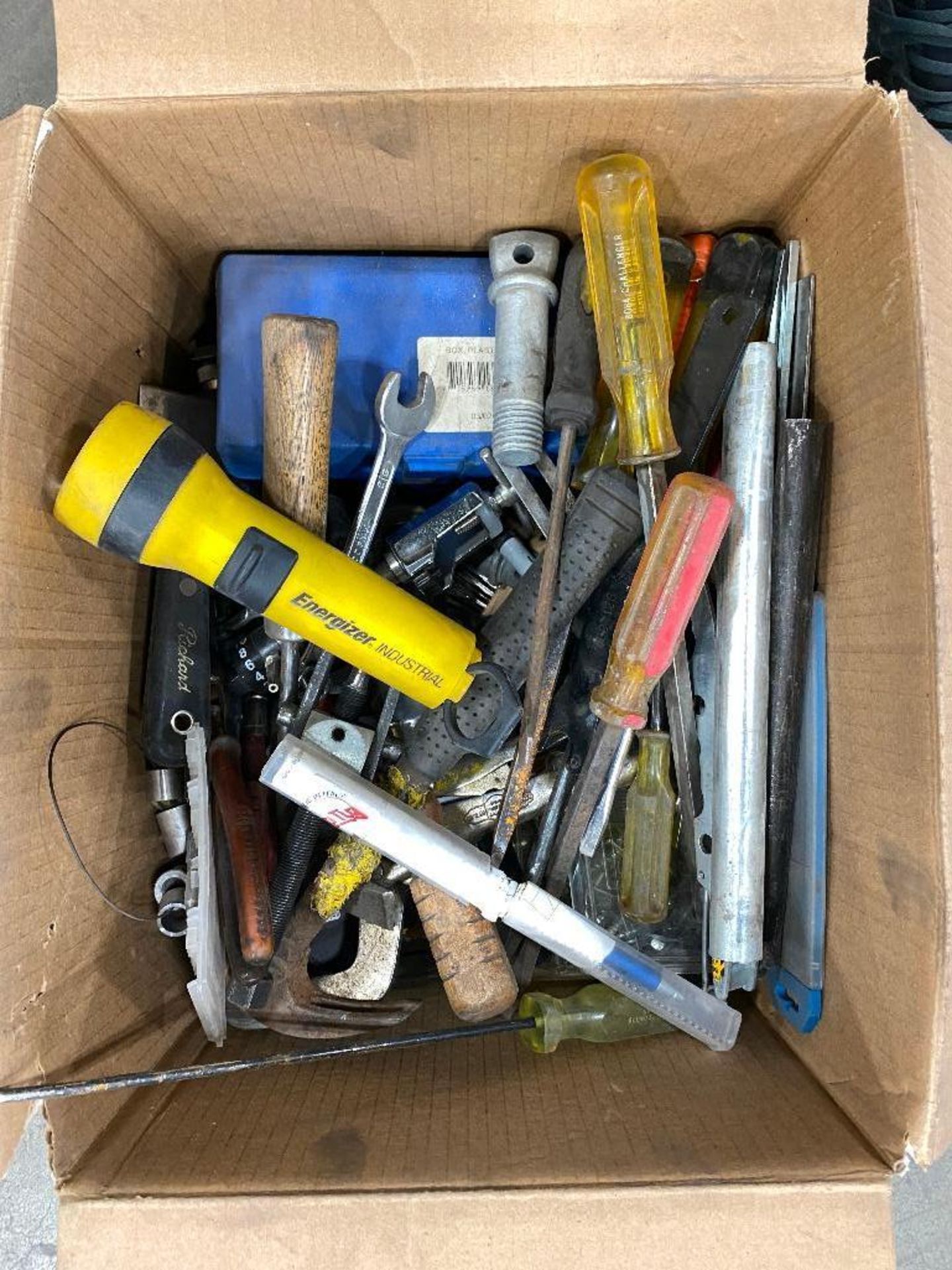 Box of Asst. Hand Tools including Screw Drivers, Scrapers, Hammer, Screws, etc. - Image 2 of 2