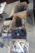 Lot of 6 Boxes Asst. Computer Cables, Power Cords, Keyboards, Mice, Monitors, etc.