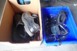 Lot of Dakota Size 12 Steel Toed Shoes, Toe Covers, Ear Protection and Safety Glasses.