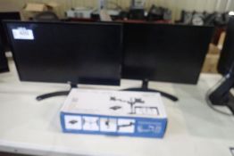 Lot of 2 LG 24" Flatscreen Monitors and Arctic Desk Mount Monitor Arm- NO POWERCORDS.
