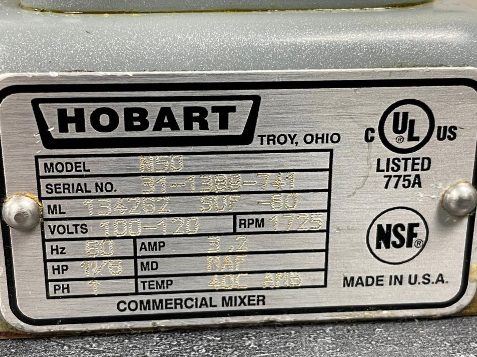 HOBART N50 5QT MIXER WITH HOOK, WHIP, PADDLE - Image 5 of 9