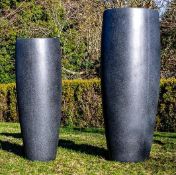 ROUND TOWER NATURAL FIBER CLAY PLANTER BOXES - DARK GREY - NEW IN BOX - SET OF 2