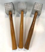 2.75" ALUMINUM MEAT TENDERIZER, WOODEN HANDLE, 11 " LONG, JOHNSON ROSE 3005 - LOT OF 3 - NEW