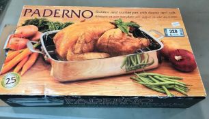 PADERNO STAINLESS STEEL ROASTING PAN WITH CHROME STEEL RACK