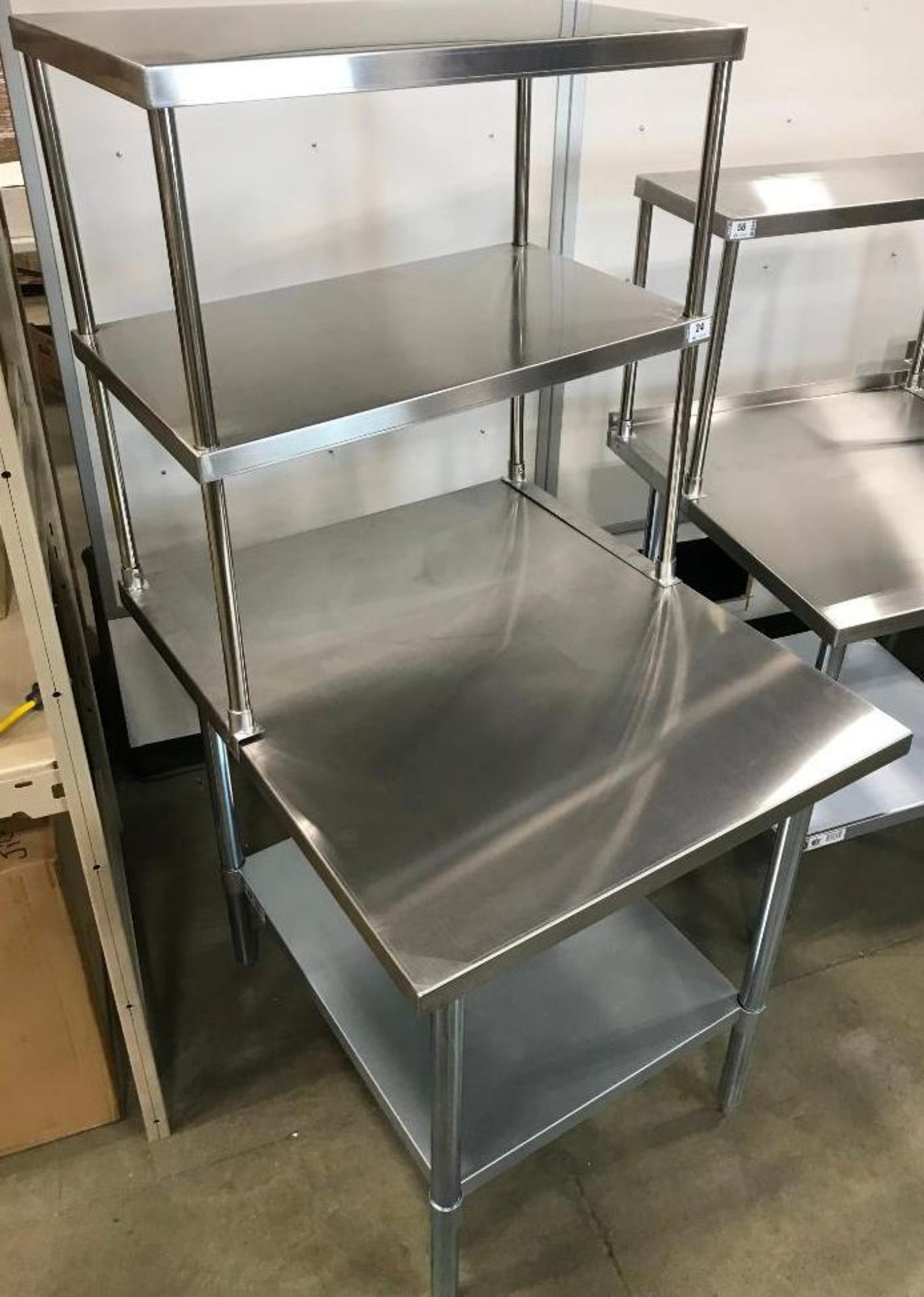 36" X 30" STAINLESS TABLE WITH 18" DOUBLE OVERSHELVES