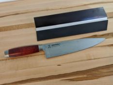 8.5" CHEF'S KNIFE RED WOOD HANDLE, MORAKNIV SWEDEN CLASSIC 1891 INCLUDES MAGNETIC EDGE GUARD