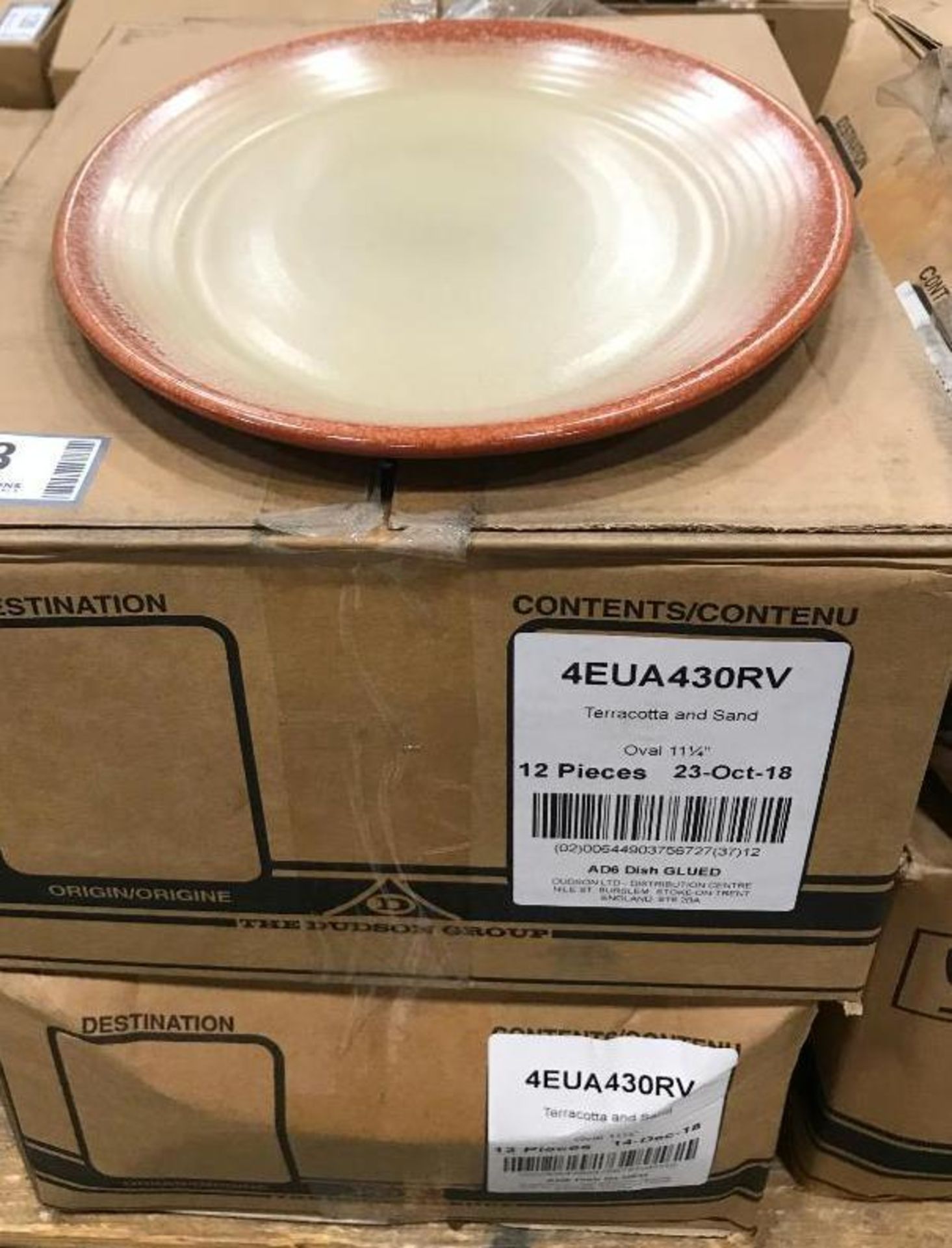 2 CASES OF DUDSON TERRACOTTA & SAND 11 1/4" OVAL PLATE - 12/CASE, MADE IN ENGLAND