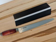 10" BREAD KNIFE RED WOOD HANDLE, MORAKNIV SWEDEN CLASSIC 1891 INCLUDES MAGNETIC EDGE GUARD