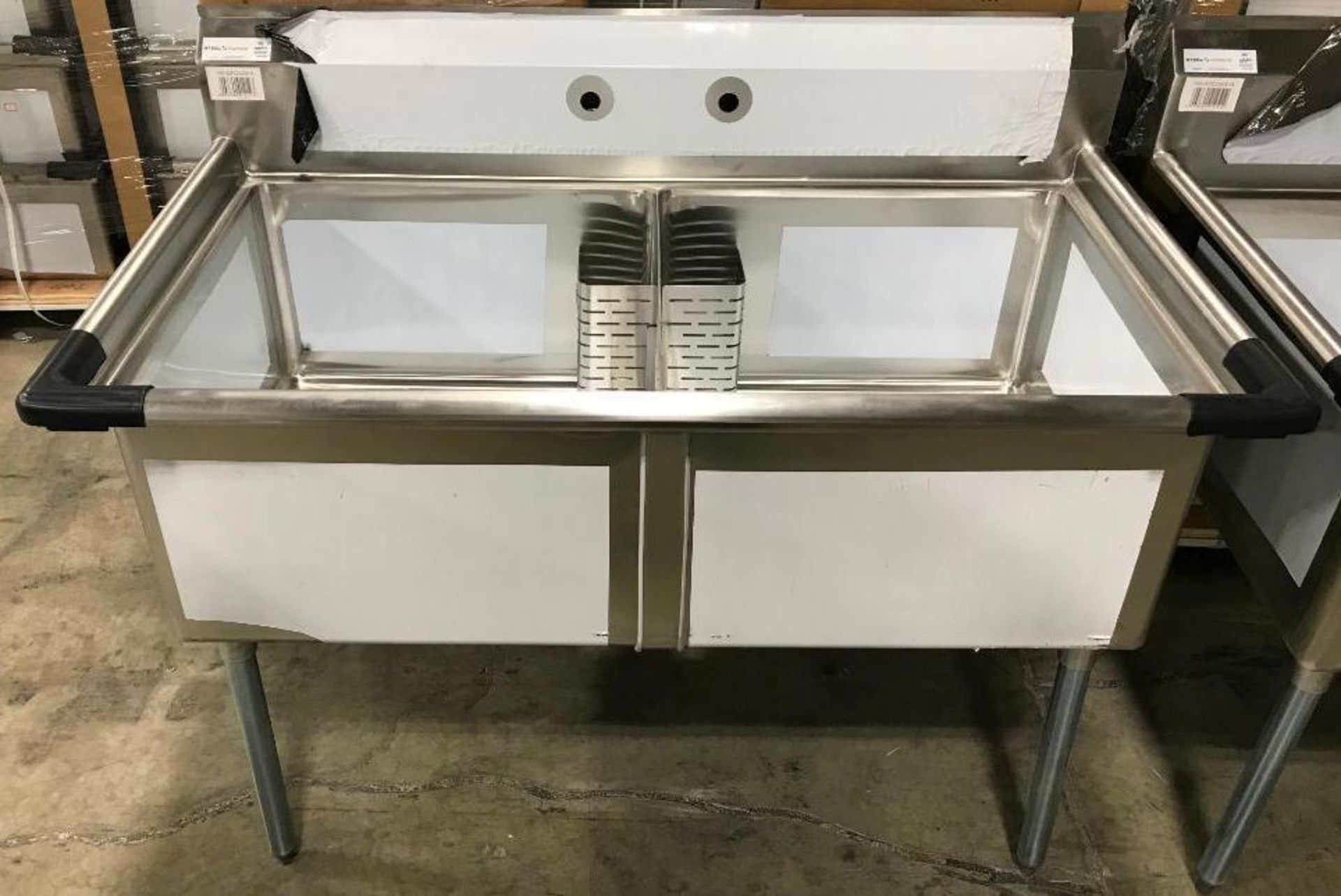 2 TUB STAINLESS STEEL SINK WITH CORNER DRAIN, 120-S2C242414, 29.5" X 53" X 43.75" - NEW - Image 3 of 4