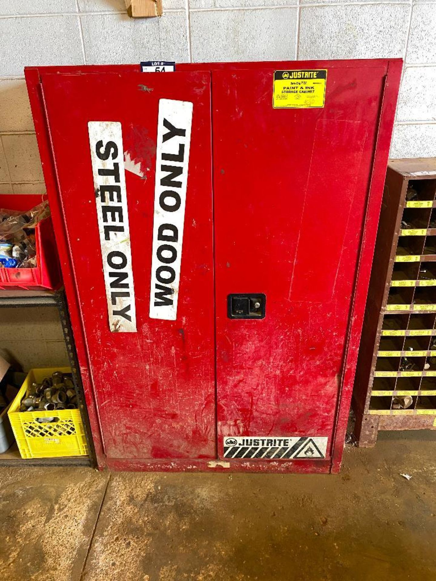 Just Rite Flammable Storage Cabinet w/ Asst. Contents including Fuel Cans, Oil, etc.