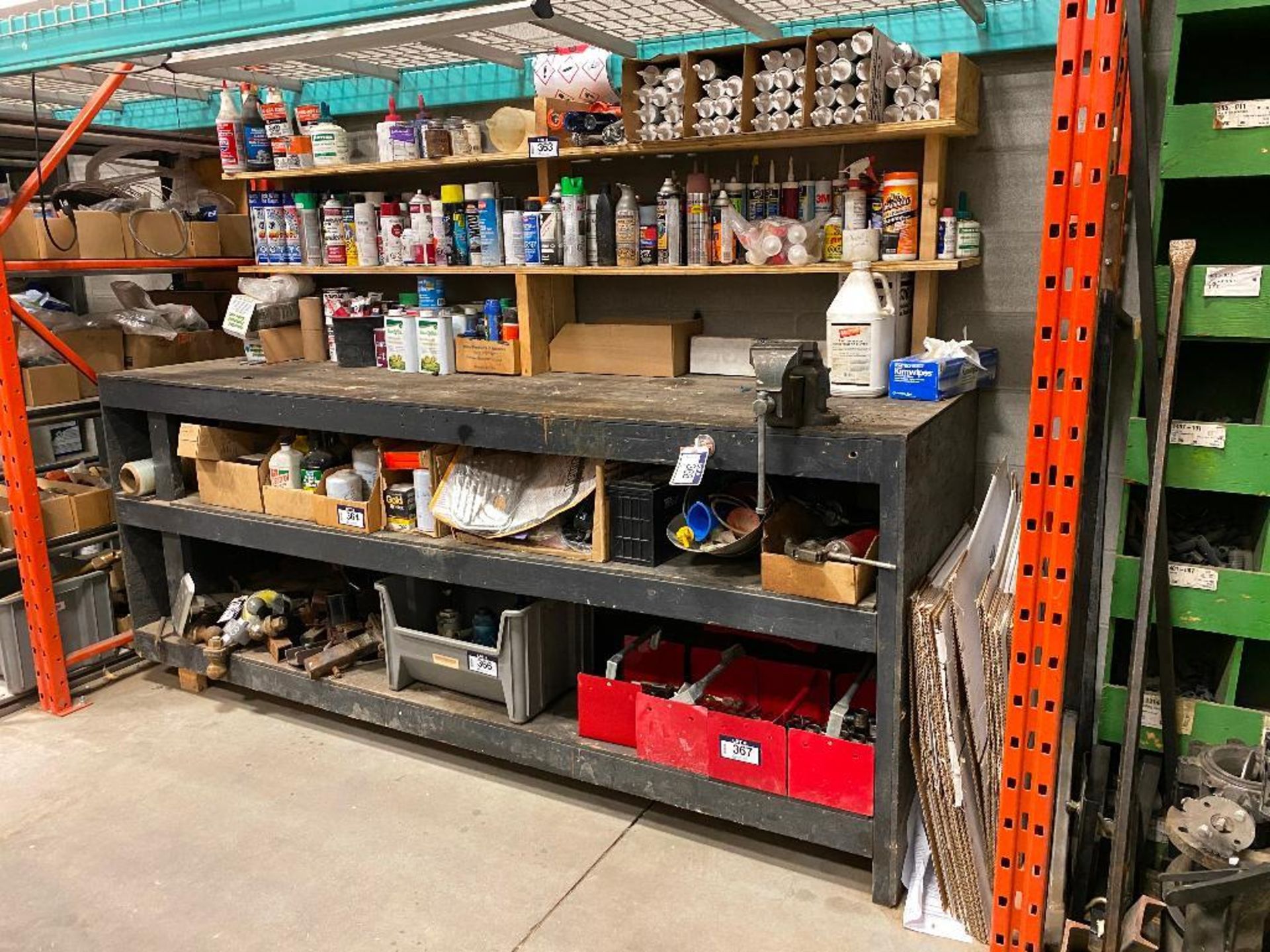 Wooden Work Bench w/ Vise (Contents Not Included)