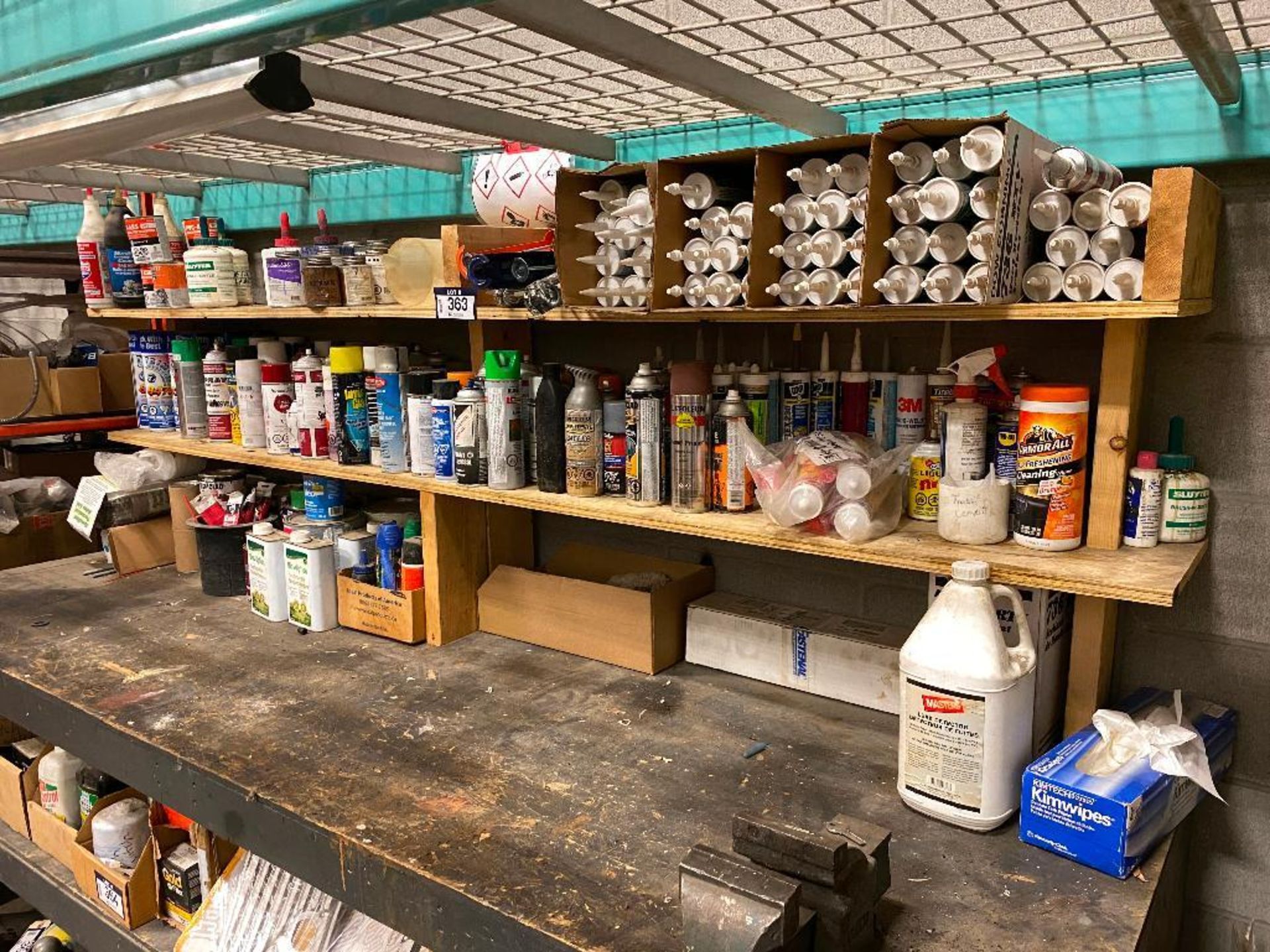 Contents of Shelf including Asst. Silicone, Asst. Aerosol Products, Turpentine, Adhesive, Caulking G