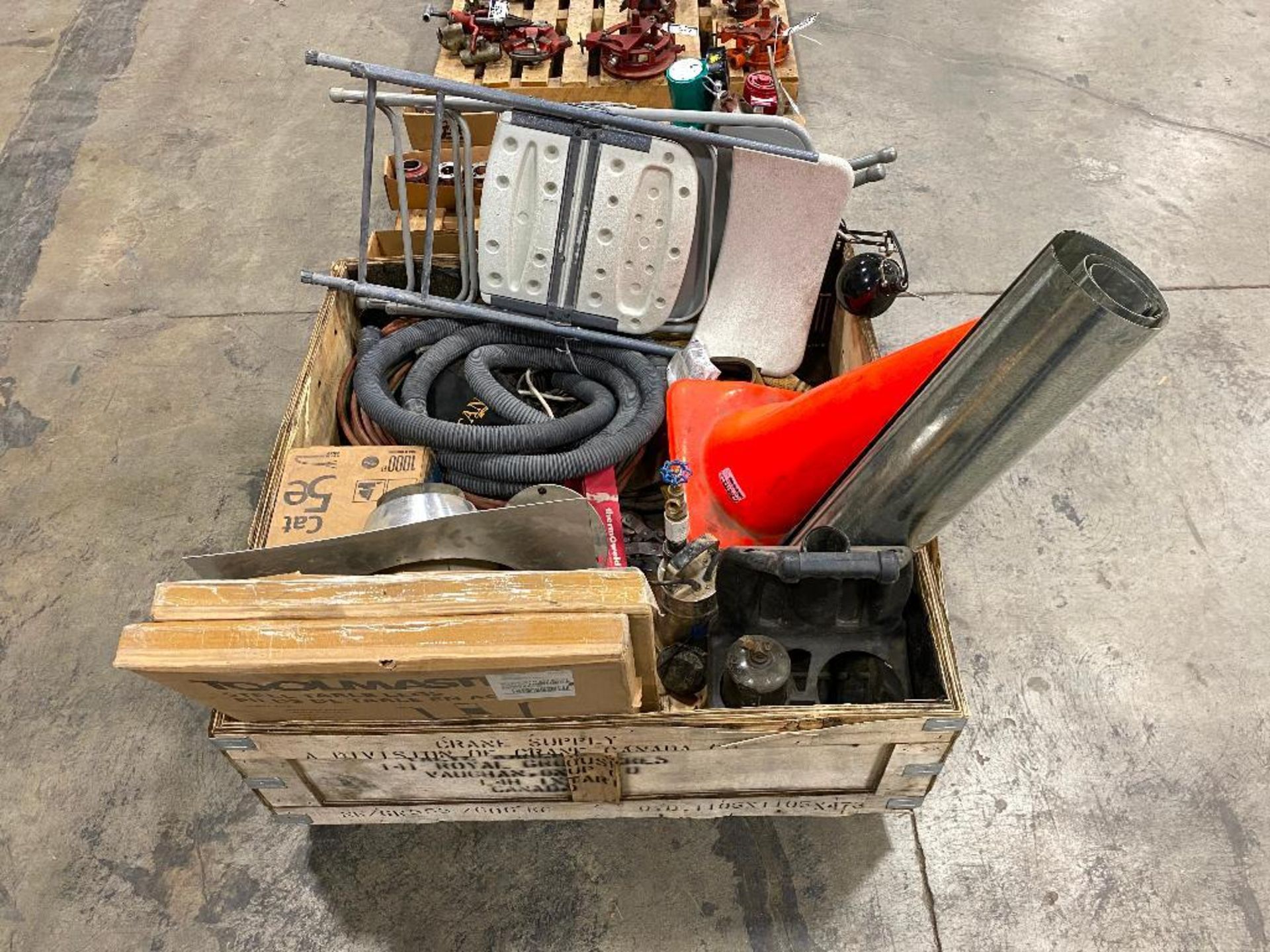 Crate and contents including Table Legs, Cat5e Cord, Chain Hoist, Sump Pump, etc. - Image 2 of 3